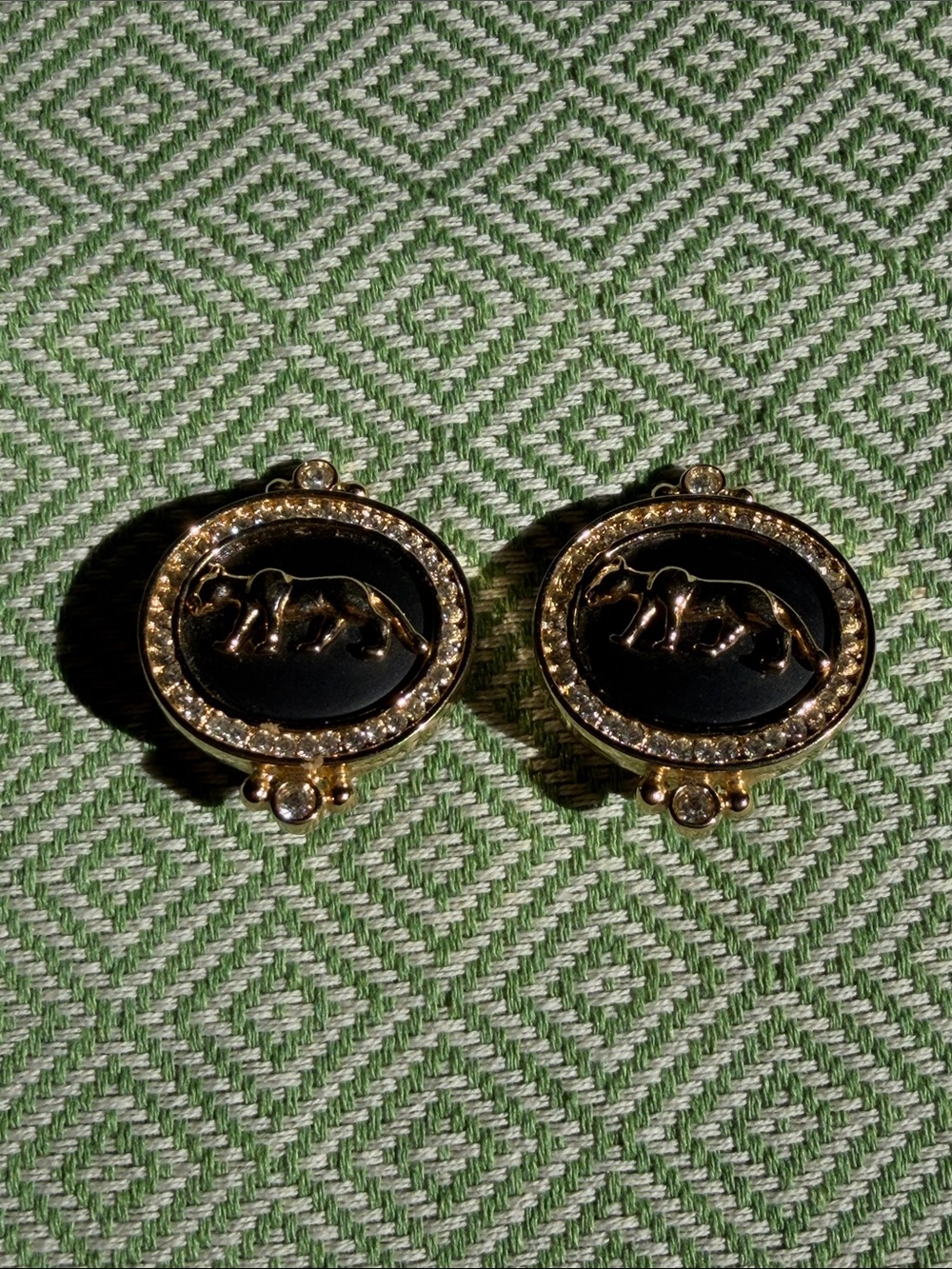 Gold-Tone Black Panther Medallion Earrings